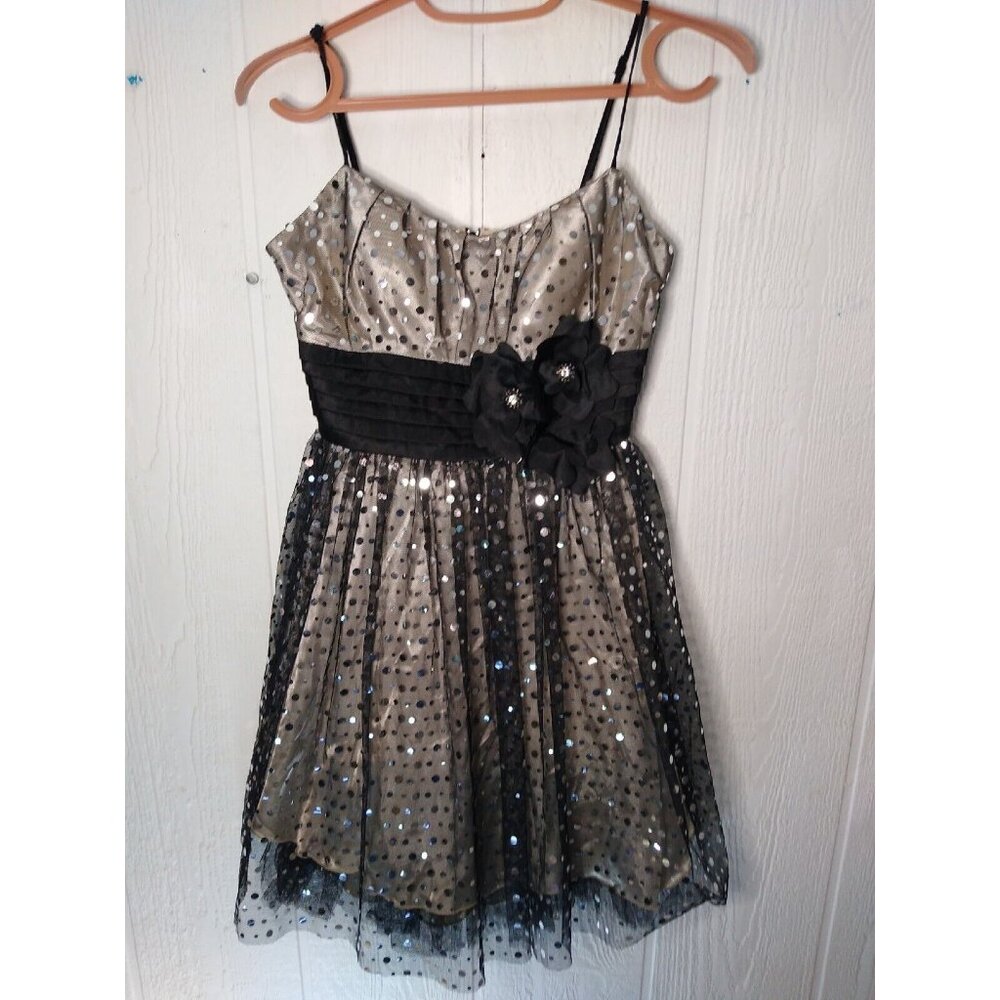 B. Darlin Prom Dress Junior 3/4 Black Silver Mirror Short Sleeveless Semi Formal - Picture 1 of 8